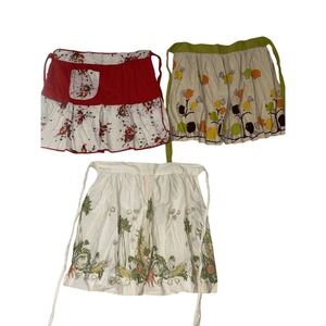 Lot of 3 Vintage Half Aprons 1960s 1970s Bird MCM Garden Medley Red Ruffled